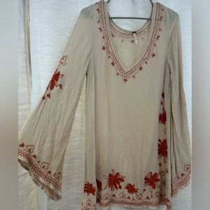 Free People red & white flowy long sleeve dress